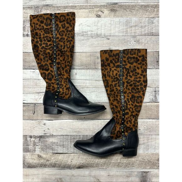 Andiamo Women’s Size 9M Leopard Print & Black Faux Suede Knee High Boots - Picture 2 of 7